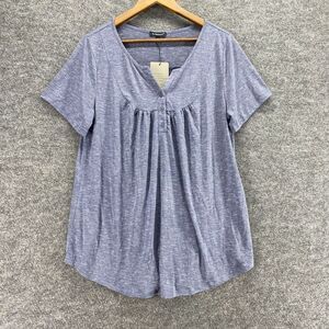New A.Jesdani T-Shirt Women 1X Plus Gray V-Neck Short Sleeve Button Casual